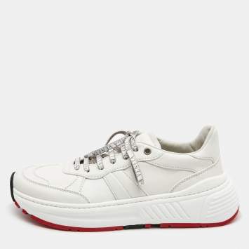 Pre Owned Bottega Veneta White Leather Speedster Sneakers Size 40.5 