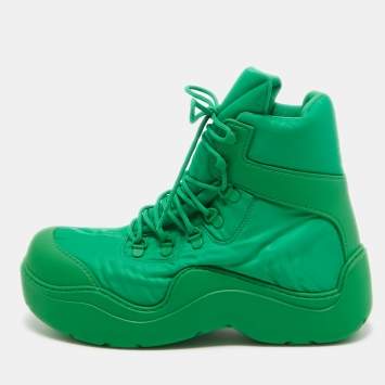 Pre Owned Bottega Veneta Green Nylon Puddle Bomber Boots Size 42