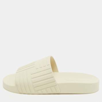 Pre Owned Bottega Veneta Cream Embossed Rubber Slides Size 40