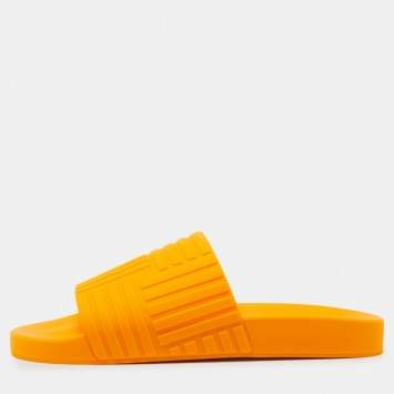 Pre Owned Bottega Veneta Orange Rubber Slides Size 43