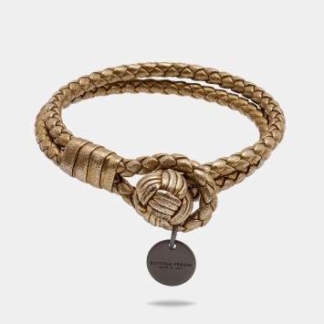 Pre Owned Bottega Veneta  Intrecciato Nappa Leather Knot Gunmetal Tone Bracelet 