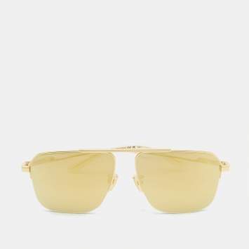 Pre Owned Bottega Veneta Gold Mirrored BV1149S Aviator Sunglasses
