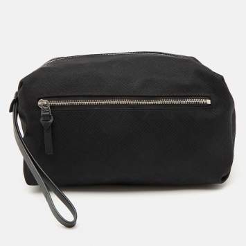 Pre Owned Bottega Veneta Black Fabric and Leather Travel Zip Pouch