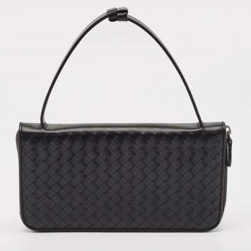 Pre Owned Bottega Veneta Black Intrecciato Leather Travel Organizer 