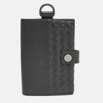 Bottega Veneta Black Intrecciato Leather Passport Holder