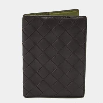 Pre Owned Bottega Veneta Brown Intrecciato Leather Passport Holder