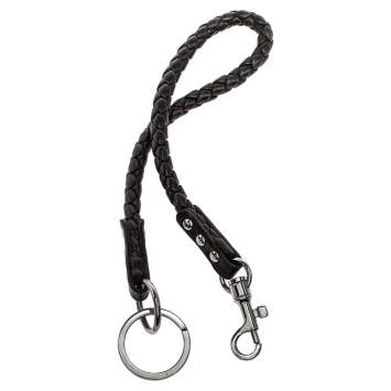 Pre Owned Bottega Veneta Dark Brown Intrecciato Leather Keychain