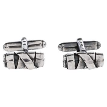 Pre Owned Bottega Veneta Sterling Silver Intrecciato Cufflinks