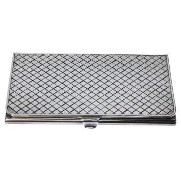 Pre Owned Bottega Veneta Intrecciato Argento Antique Silver Business Card Holder