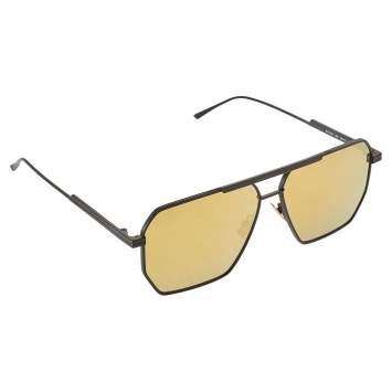 Pre Owned Bottega Veneta Black Tone/ Gold Mirrored BV1012S Navigator Sunglasses