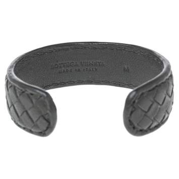 Pre Owned Bottega Veneta Grey Intrecciato Leather Open Cuff Bracelet M