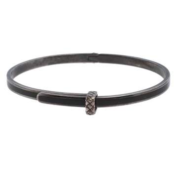 Pre Owned Bottega Veneta Sterling Silver Black Enamel Cuff Bracelet S
