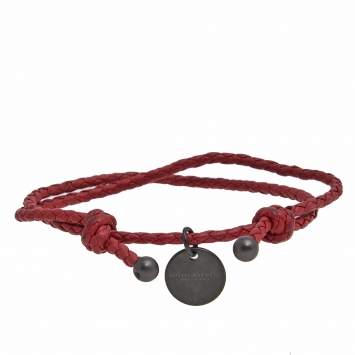 Pre Owned Bottega Veneta Red Woven Leather Double Cord Bracelet 