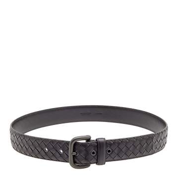 Pre Owned Bottega Veneta Brown Intrecciato Leather Buckle Belt 95CM