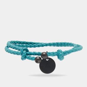 Pre Owned Bottega Veneta Blue Braided Double Layer Adjustable Bracelet
