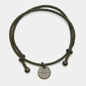 Pre Owned Bottega Veneta Green Intrecciato Leather Adjustable Bracelet