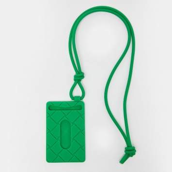 Pre Owned Bottega Veneta Green Rubber Lanyard Card Holder