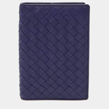 Pre Owned Bottega Veneta Indigo Intrecciato Leather Passport Holder
