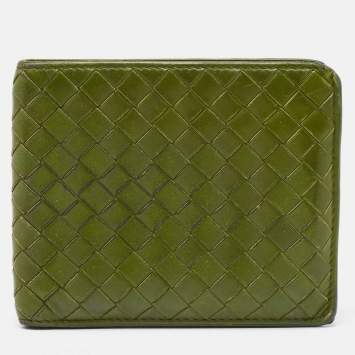 Pre Owned Bottega Veneta Light Green Intrecciato Leather Bifold Wallet