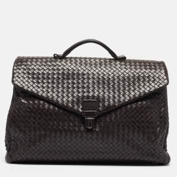 Pre Owned Bottega Veneta Choco Brown Intrecciato Leather Oversized Briefcase