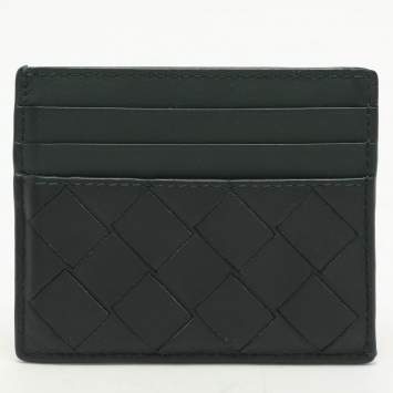 Pre Owned Bottega Veneta Green Intrecciato Leather Card Holder