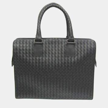 Bottega Veneta Black Intrecciato Leather Document Handbag