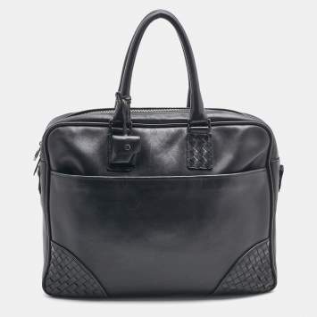 Pre Owned Bottega Veneta Black Intrecciato Leather Briefcase Bag