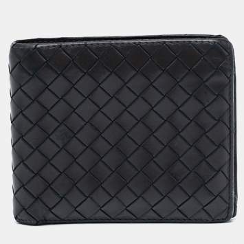 Pre Owned Bottega Veneta Dark Brown  Intrecciato Leather Bifold Wallet