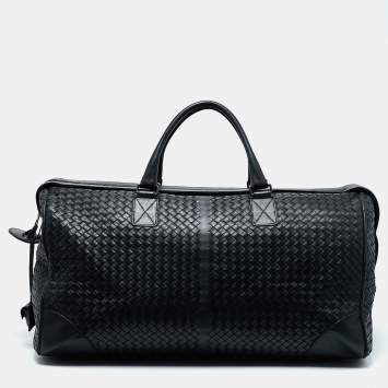 Pre Owned Bottega Veneta Black Intrecciato Leather Duffel Bag