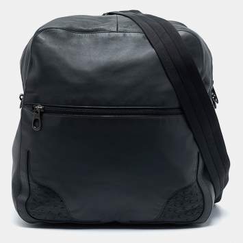 Pre Owned Bottega Veneta Dark Grey Leather and Ostrich Messenger Bag