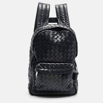 Pre Owned Bottega Veneta Navy Blue Intrecciato Leather Small Backpack