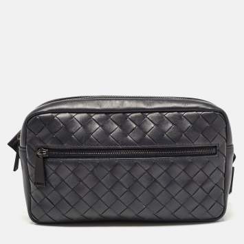 Pre Owned Bottega Veneta Dark Blue Intrecciato Leather Belt Bag