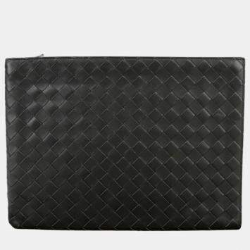 Bottega Veneta  Intrecciato Leather Half Zipper Pouch