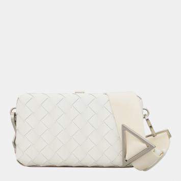 Bottega Veneta White Leather Intrecciato Case Crossbody Bag
