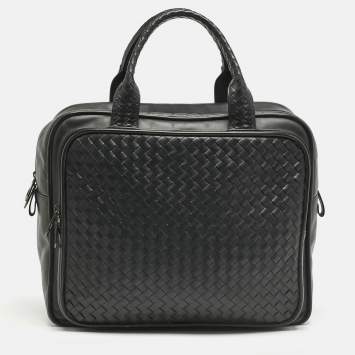 Pre Owned Bottega Veneta Black Intrecciato Leather Carry On Briefcase