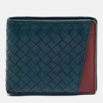 Bottega Veneta Blue/Red Intrecciato Leather Bifold Wallet