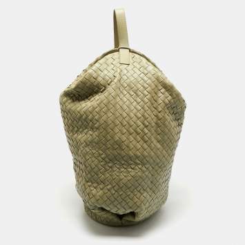 Pre Owned Bottega Veneta Green Intrecciato Leather Large Hop Bag