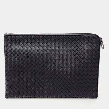 Pre Owned Bottega Veneta Black Leather mesh clutch