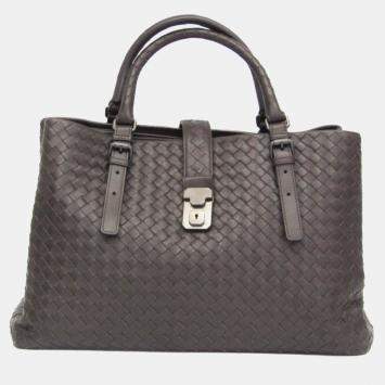 Pre Owned Bottega Veneta Intrecciato Leather Handbag Tote Bag Dark Brown