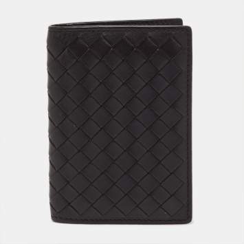 Pre Owned Bottega Veneta Dark Brown Intrecciato Leather Bifold Wallet