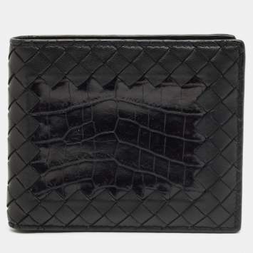 Pre Owned Bottega Veneta Black Intrecciato Leather Bifold Wallet