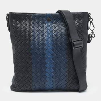 Pre Owned Bottega Veneta Tricolor Intrecciato Leather Messenger Bag