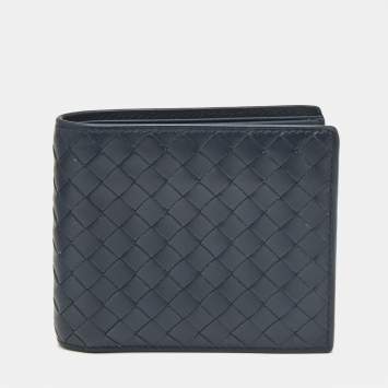 مملوكة مسبقًا Bottega Veneta Navy Blue Intrecciato Leather Bifold Wallet