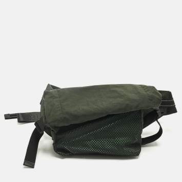 Pre Owned Bottega Veneta Dark Green Nylon Paper Touch Belt Bag