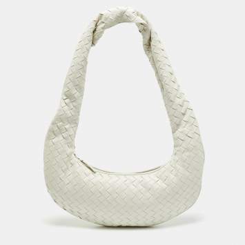 Pre Owned Bottega Veneta Buddy Off White Intrecciation Leather Crossbody Bag