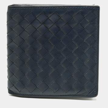 Pre Owned Bottega Veneta Navy Blue Intrecciato Leather Bifold Wallet