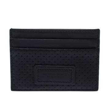 Pre Owned Bottega Veneta Black Perforated Leather Leggero Card Holder
