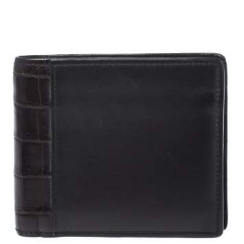 Pre Owned Bottega Veneta Dark Brown Leather and Alligator Bifold Wallet