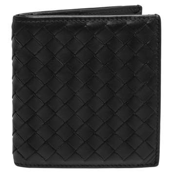 Pre Owned Bottega Veneta Dark Brown Intrecciato Leather Bifold Wallet 