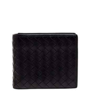 Pre Owned Bottega Veneta Black Intrecciato Leather Bifold Wallet
